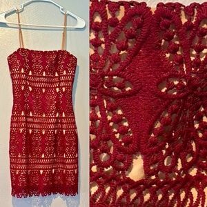 Lulu's Burgundy Lace Mini Dress